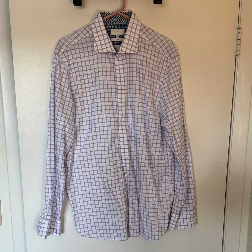 Ted Baker London Purple and White Check Dress Shirt